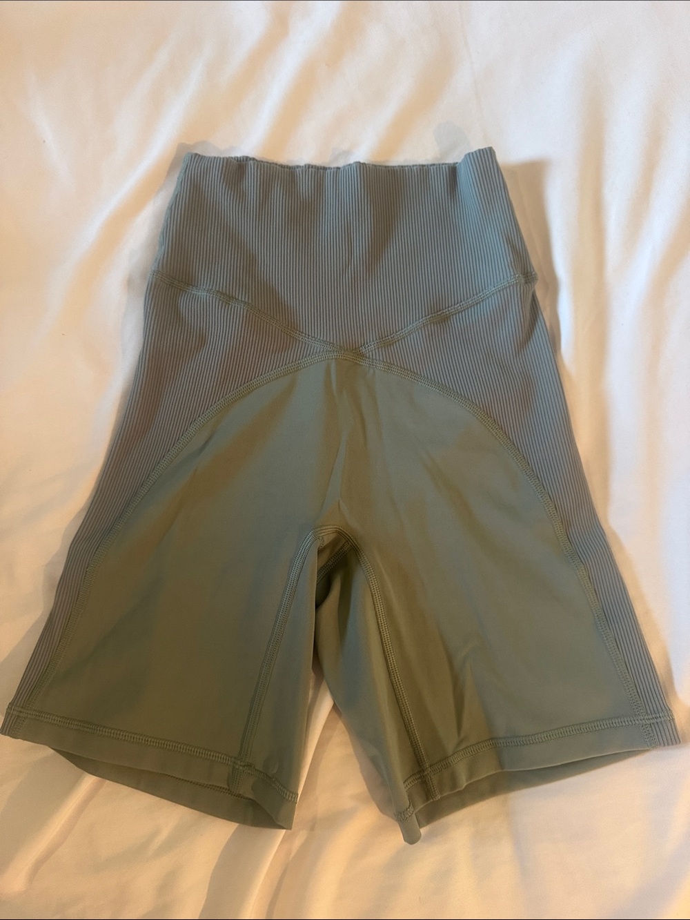 High-Waist Ribbed Green Bike Shorts